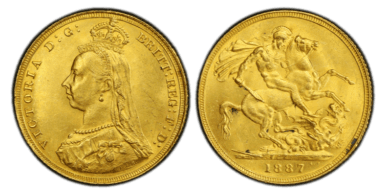 【MS63】1887年 イギリス ヴィクトリア女王 ジュビリーヘッド 1ポンド金貨(表)