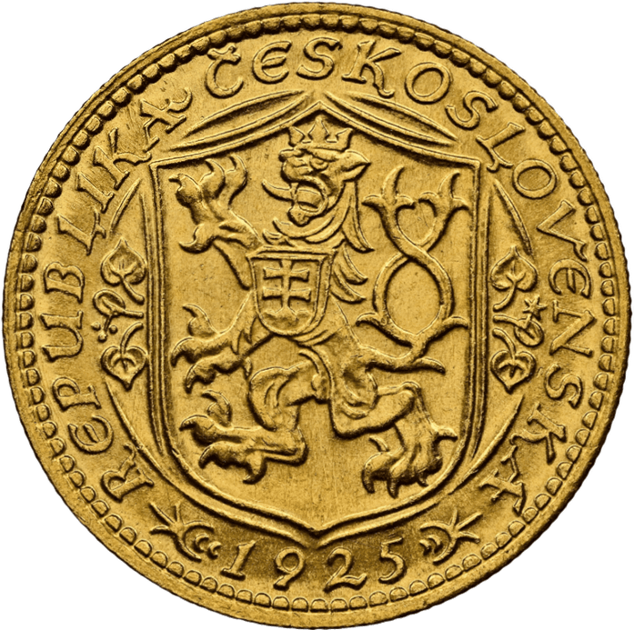【MS62】1925年  チェコスロバキア 1ダカット金貨(裏)
