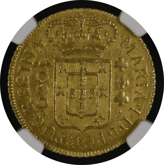 【MS62】1802年 ポルトガル領ブラジル マリア1世  4000レイス 金貨(表)