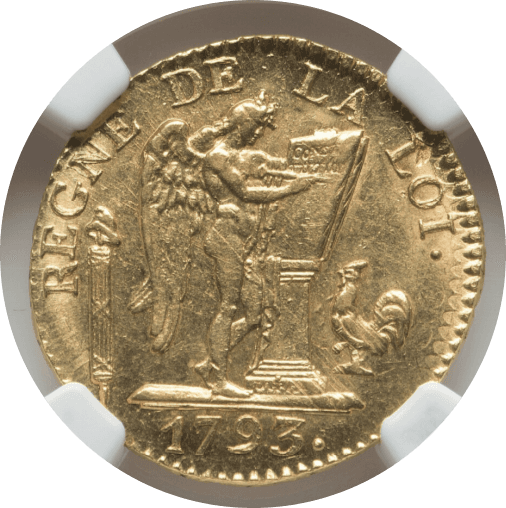 【MS62】1793年 フランス 第一共和国 ルイ16世 ルイドール（24リーブル）金貨(表)