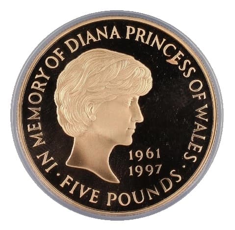 【PR69 DEEP CAMEO】1999年 イギリス　ダイアナ追悼　5ポンド金貨(表)
