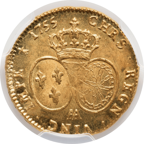 【MS64】1755年 フランス ルイ15世 2ルイドール 金貨(裏)