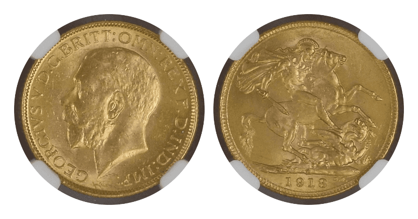 【MS64】1918年 英領インド ジョージ5世 1ポンド ソブリン金貨