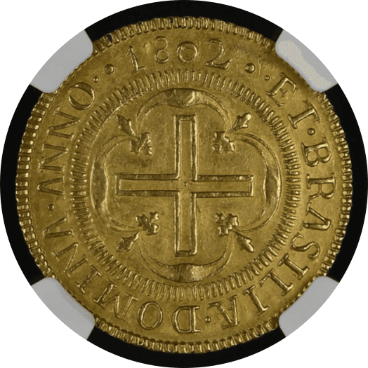 【MS62】1802年 ポルトガル領ブラジル マリア1世  4000レイス 金貨(裏)