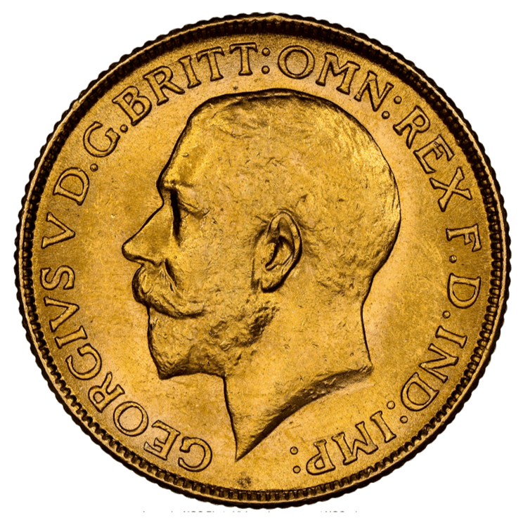【MS64+】1918年 英領インド ジョージ5世  ソブリン金貨(表)