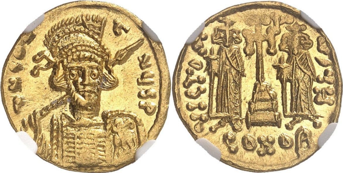 【MS 4/5 4/5】668年?685年 ビザンツ帝国（東ローマ帝国）コンスタンティノス4世 ソリダス金貨(表)