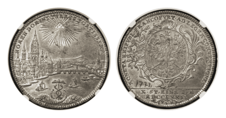 【MS63+】1772年 神聖ローマ帝国  ドイツ フランクフルト 都市景観 ターラー銀貨