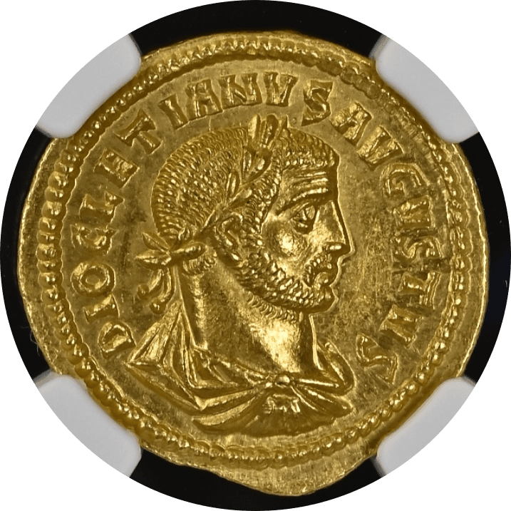 【MS 5/5 4/5】284年〜305年 古代ローマ帝国 ディオクレティアヌス帝  アウレウス金貨(表)