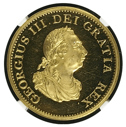 【PR63 ULTRA CAMEO】1799年 イギリス ジョージ3世  ハーフペニー金メッキ銅貨(表)