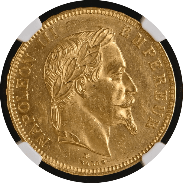 【MS61】1864年 フランス第2帝政 ナポレオン3世 有冠 100フラン金貨(表)