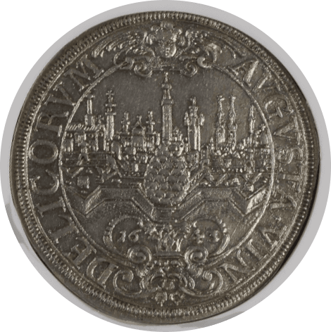 【MS 63＋】1643年 ドイツ 神聖ローマ帝国 フェルディナンド3世 アウグスブルグ 都市景観 ターラー銀貨(裏)