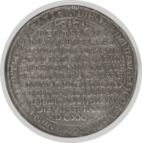 【AU55】1632年 神聖ローマ帝国 ドイツ グスタフ 2 世アドルフ ブライテンフェルト戦勝記念 ターラー銀貨(裏)