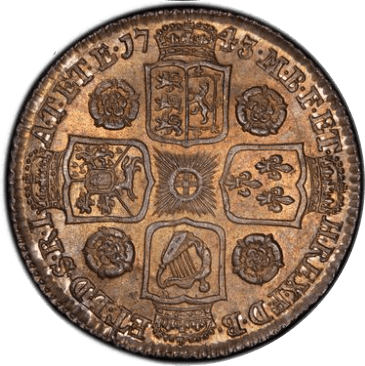 【MS64】1743年 イギリス ジョージ２世 シリング 銀貨(裏)