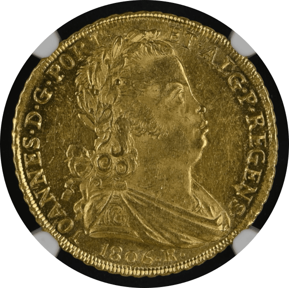 【MS62】1806年 ポルトガル領ブラジル ジョアン6世  6400レイス 金貨(表)