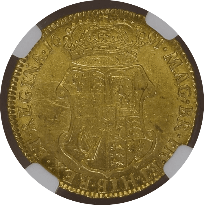 【MS 61】1691年 イギリス ウィリアム&メアリー 1ギニー金貨(裏)