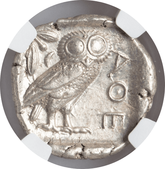 【AU 5/5 4/5】紀元前440年〜404年 古代ギリシア アッティカ 女神アテナ テトラドラクマ フクロウ銀貨(裏)