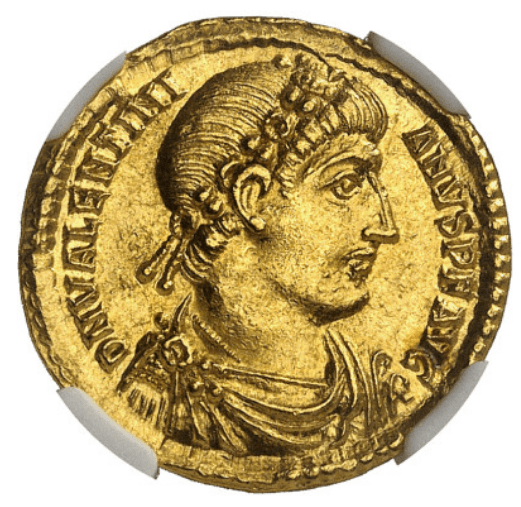 【MS 5/5 4/5】364年?375年 古代西ローマ帝国  ウァレンティニアヌス1世 ソリダス金貨(表)