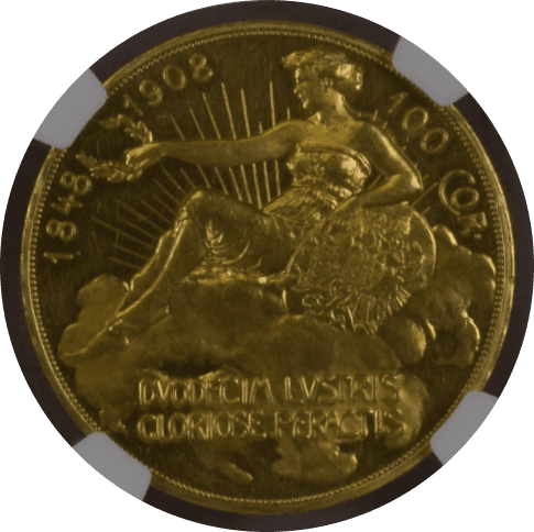 【PF61】1908年 オーストリア 雲上の女神 皇位60周年記念 100コロナ金貨(裏)
