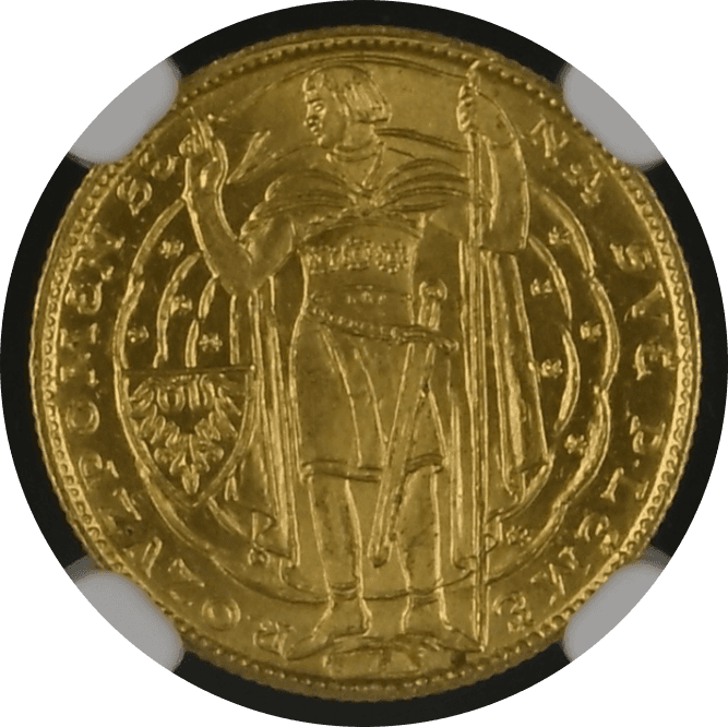 【MS64】1929年 チェコスロバキア ボヘミアキリスト教伝来 1000周年記念 ダカット金貨(表)