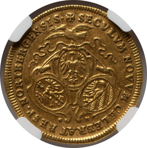 【AU55】1700年 神聖ローマ帝国 ドイツ ニュルンベルク ラムダカット 1ダカット金貨(裏)