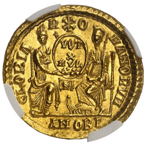 【MS 5/5 4/5】364年?375年 古代西ローマ帝国  ウァレンティニアヌス1世 ソリダス金貨(裏)