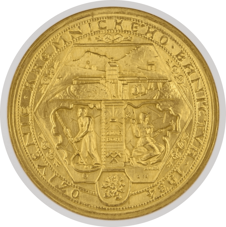 【MS67】1934年 チェコスロバキア クレムニツァ鉱山再開記念 リストライク 10ダカット金貨(裏)