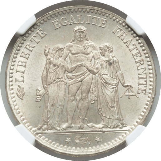 【MS65】1878年 フランス 第三共和政 ヘラクレス 5フラン銀貨(表)