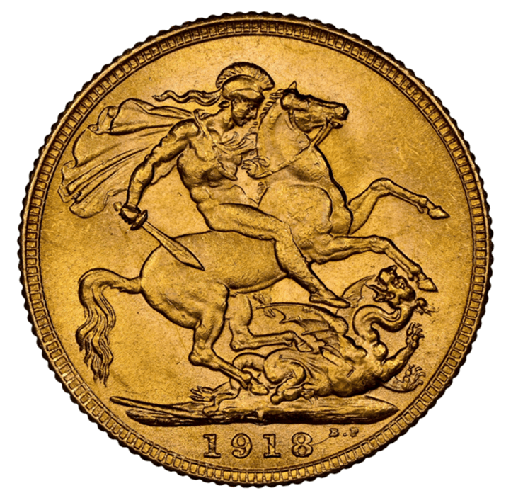 【MS64+】1918年 英領インド ジョージ5世  ソブリン金貨(裏)