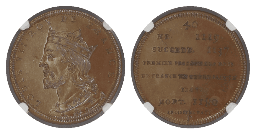 【MS66 BN】1830年?1848年 フランス ルイ7世（在位1119年?1180年）銅メダル