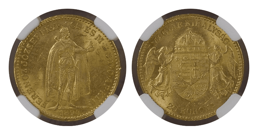 【MS63】1894年 ハンガリー フランツ・ヨーゼフ1世 20クローナ金貨