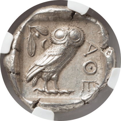 【MS 5/5 4/5】紀元前440年?404年 古代ギリシャ アッティカ 女神アテナ テトラドラクマ フクロウ銀貨(裏)