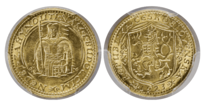 【MS62】1923年 チェコスロバキア  1ダカット金貨(表)