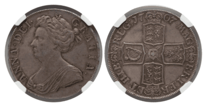 【AU55】1707年 イギリス アン女王 1クラウン銀貨(表)
