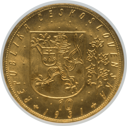 【MS65】1931年  チェコスロバキア 10ダカット金貨(裏)