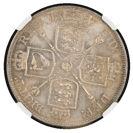 【MS63】1887年 イギリス ヴィクトリア女王 ジュビリーヘッド アラビア数字タイプ 2フローリン銀貨(裏)