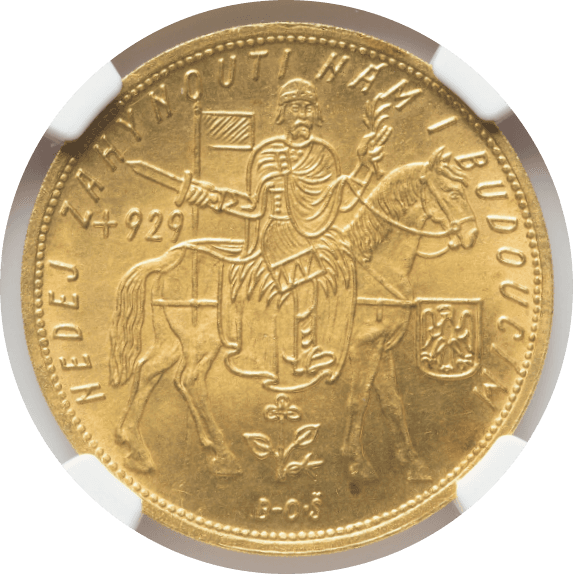 【MS65】1932年  チェコスロバキア 5ダカット金貨(表)