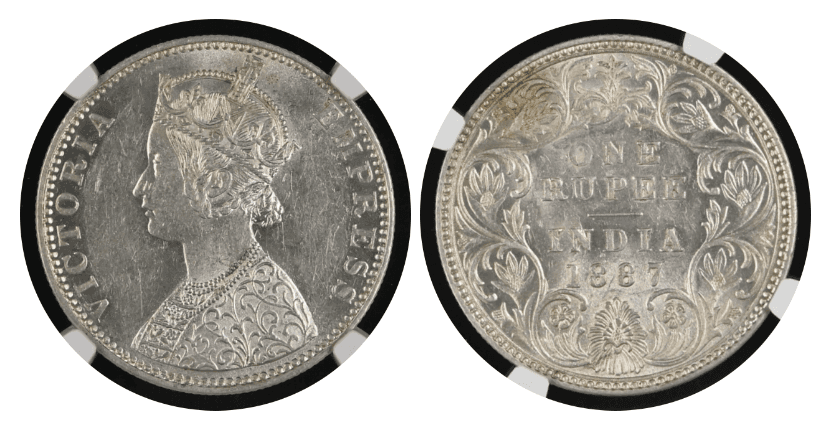 【MS61〜MS62】1862年,1887年 英領インド  ヴィクトリア女王 ルピー銀貨 3枚セット(裏)