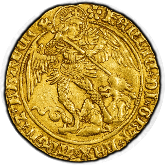 【AU55】1495年〜1498年 イギリス ヘンリー7世 エンジェル金貨(表)