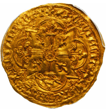 【MS62】1380年〜1422年 フランス サン＝プルサン シャルル6世 金の羊 アニェル・ドール（ムートンドール）金貨(裏)