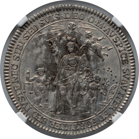 【MS65】1770年 神聖ローマ帝国 ドイツ スペイヤー司教領  ダミアン・アウグスト・フィリップ・カール君主司教 1/2ターラー銀貨(表)