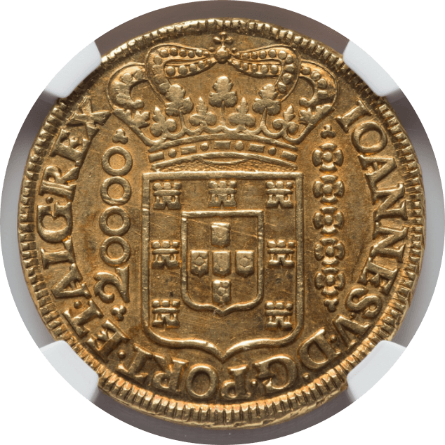 【AU58】1726年 ブラジル 20000レイス金貨(表)