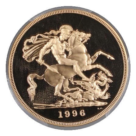 【PR69 DEEP CAMEO】1996年 イギリス エリザベス2世 5ポンド金貨(裏)