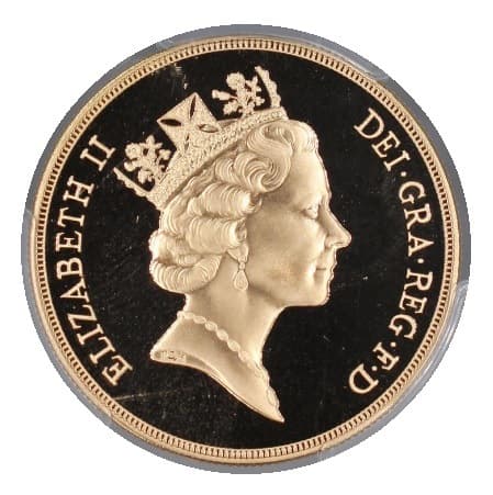 【PR69 DEEP CAMEO】1996年 イギリス エリザベス2世 5ポンド金貨(表)