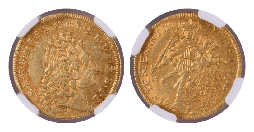 【AU50】1721年 神聖ローマ帝国 ドイツ ババリア（バイエルン） マキシミリアン2世エマヌエル 1/2マクシミリアンドール金貨