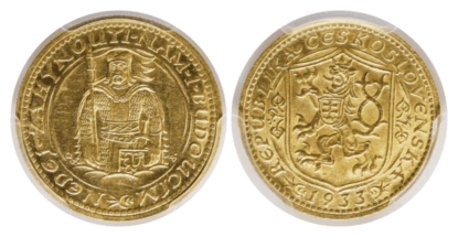 【MS63】1933年 チェコスロバキア  1ダカット金貨(表)