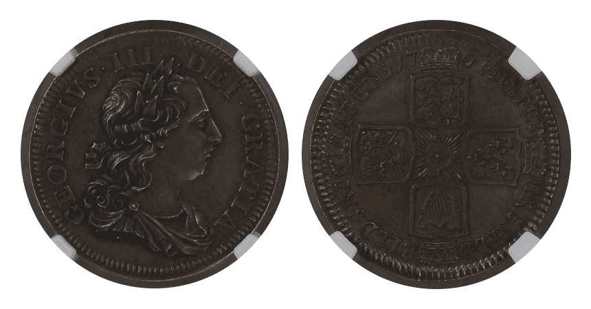 【PF64】1764年 イギリス ジョージ3世 試鋳貨 シリング銀貨