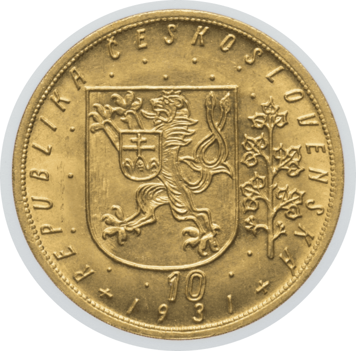 【MS64】1931年  チェコスロバキア 10ダカット金貨(裏)