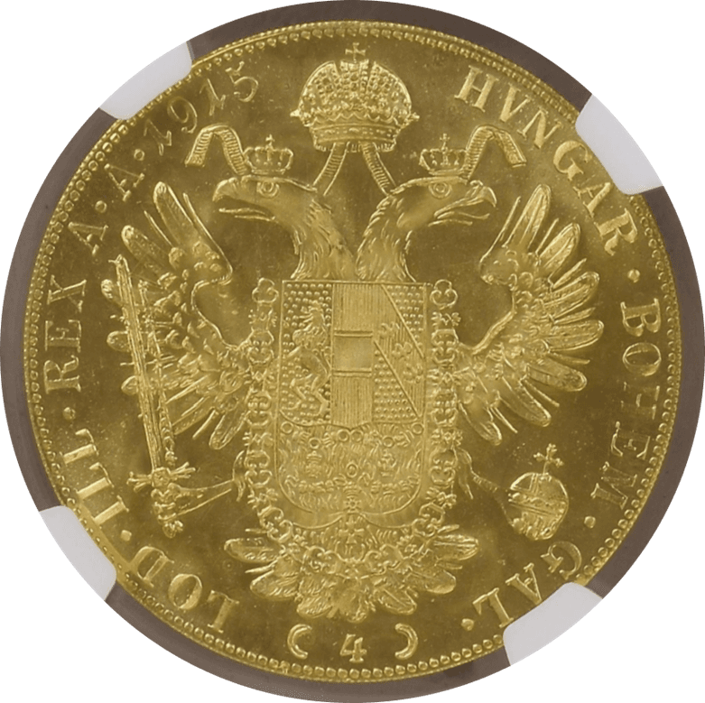 【MS67】1915年 オーストリア フランツ・ヨーゼフ1世 リストライク 4ダカット金貨(裏)