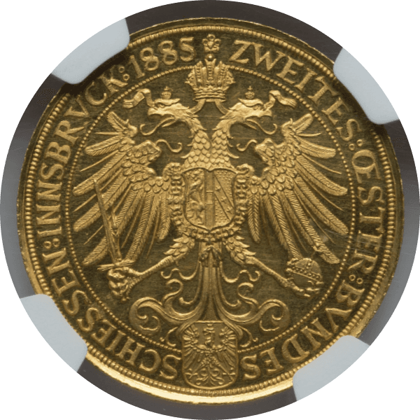 【PF62 ULTRA CAMEO】1885年 オーストリア フランツ・ヨーゼフ1世 インスブルック射撃祭 4ダカット金貨(裏)