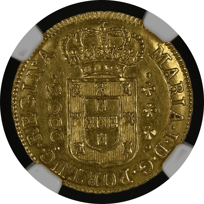 【MS62】1787年 ポルトガル領ブラジル マリア1世  2000レイス 金貨(表)